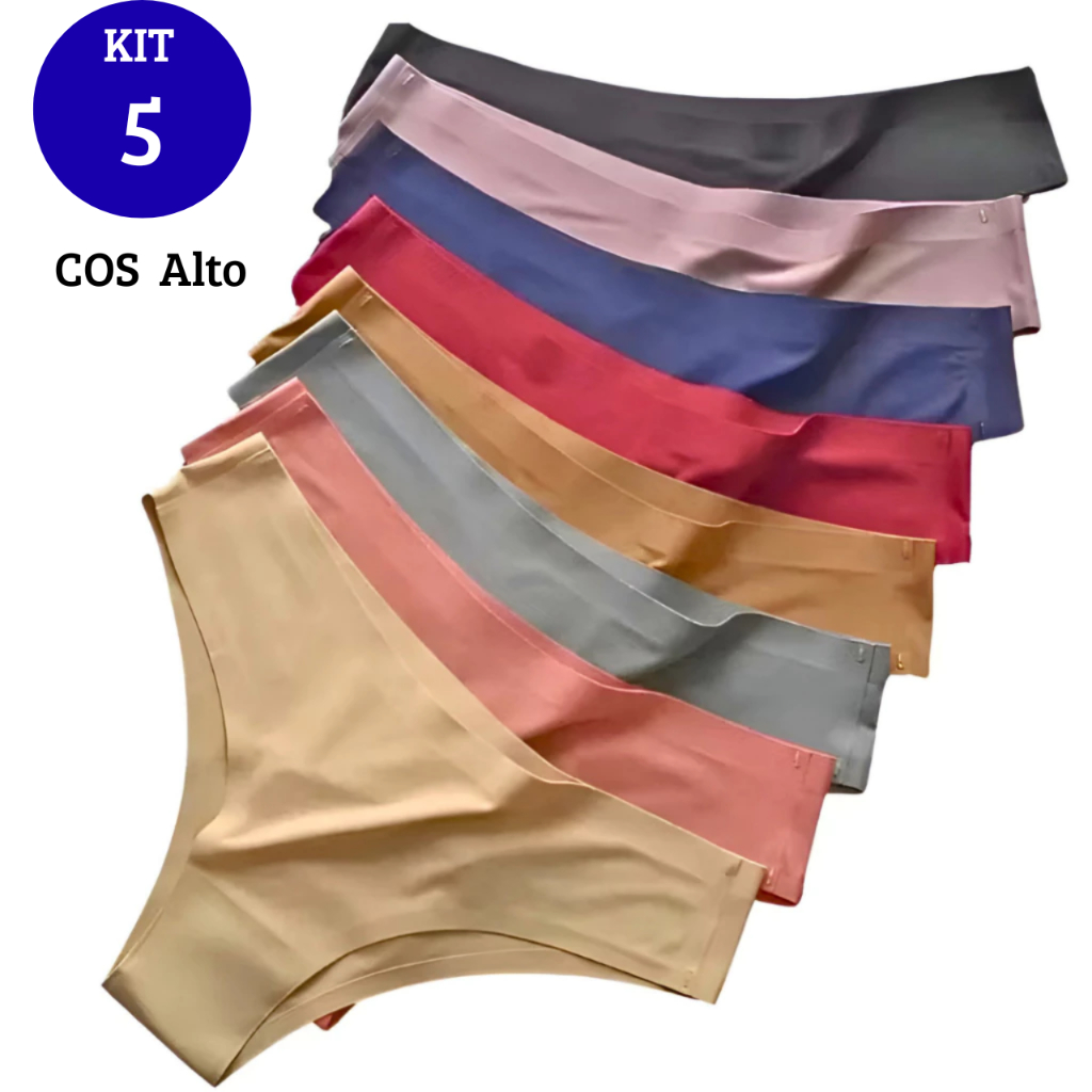 Calcinhas Tanga Sem Costura Corte a Laser Cos Alto 5 Cm Confortável Microfibra Kits 2 e 5