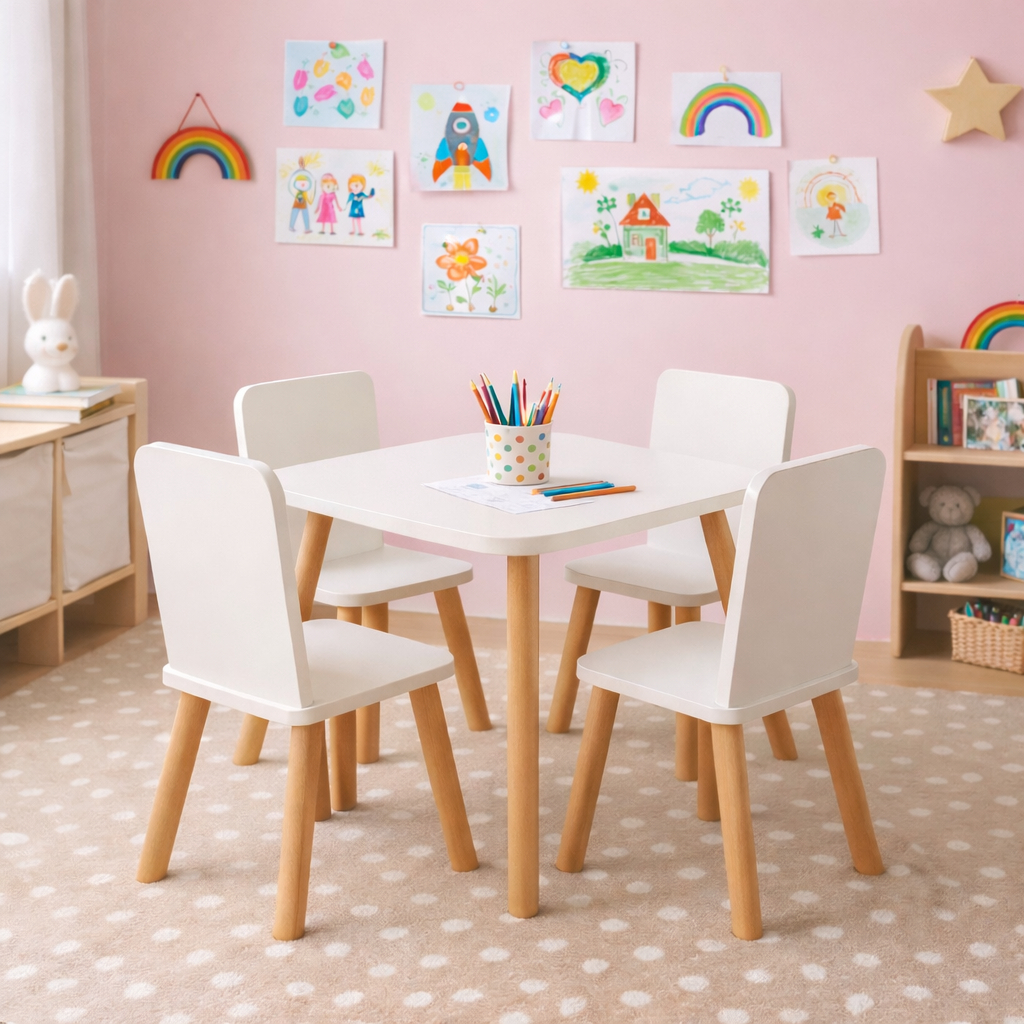 Mesa Infantil com Cadeiras em MDF 60x60 Educativa para Atividades Estudos  Brincadeiras