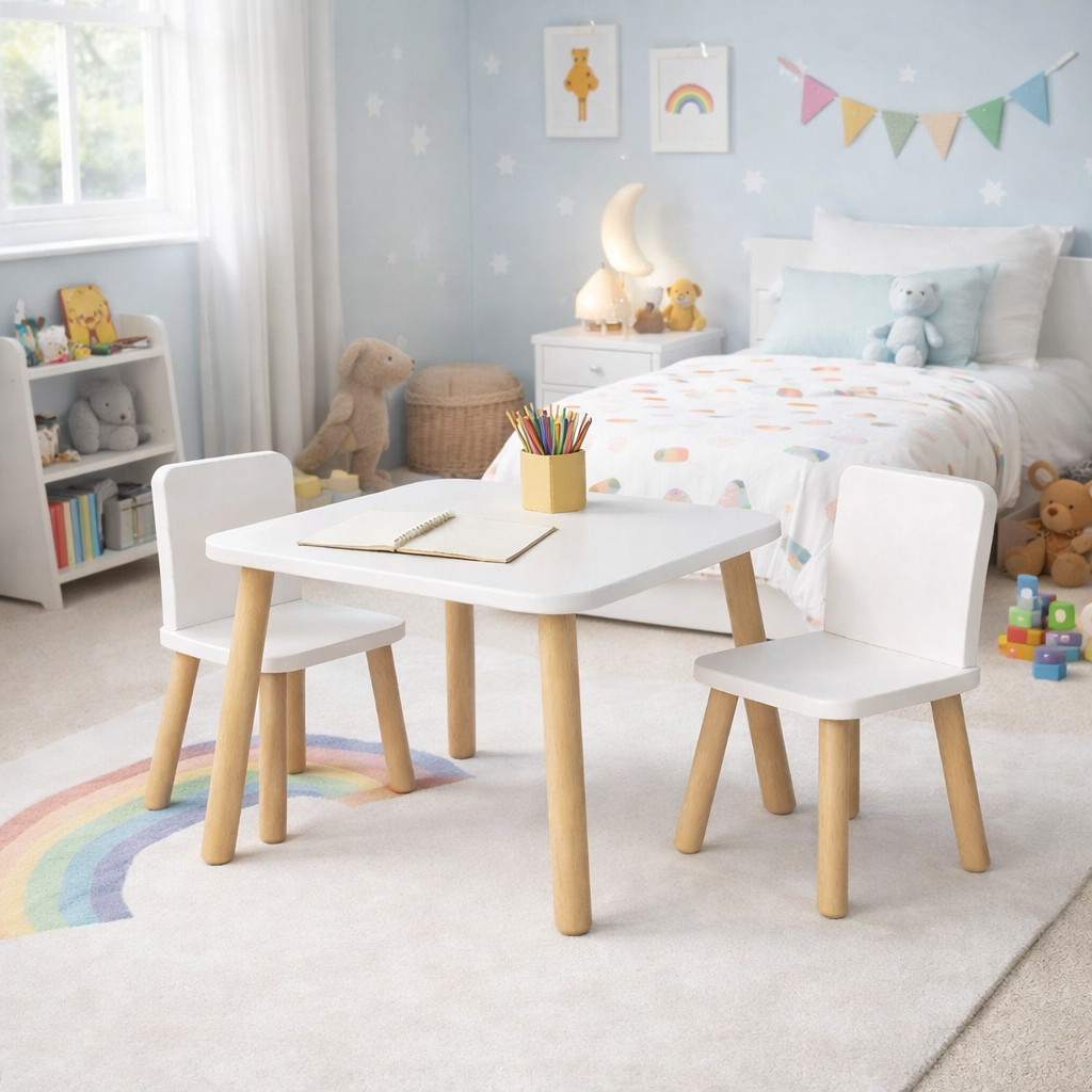 Mesa Infantil 1/2 Cadeiras Madeira Kit Escolar Didático Estudo Quarto Criança Montessori