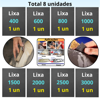 Lixa 400 600 800 1000 1500 2000 2500 3000 kit 1 ou 2 Folhas Cada Polimento Farol Plástico Metal Grão em Oferta na Shopee