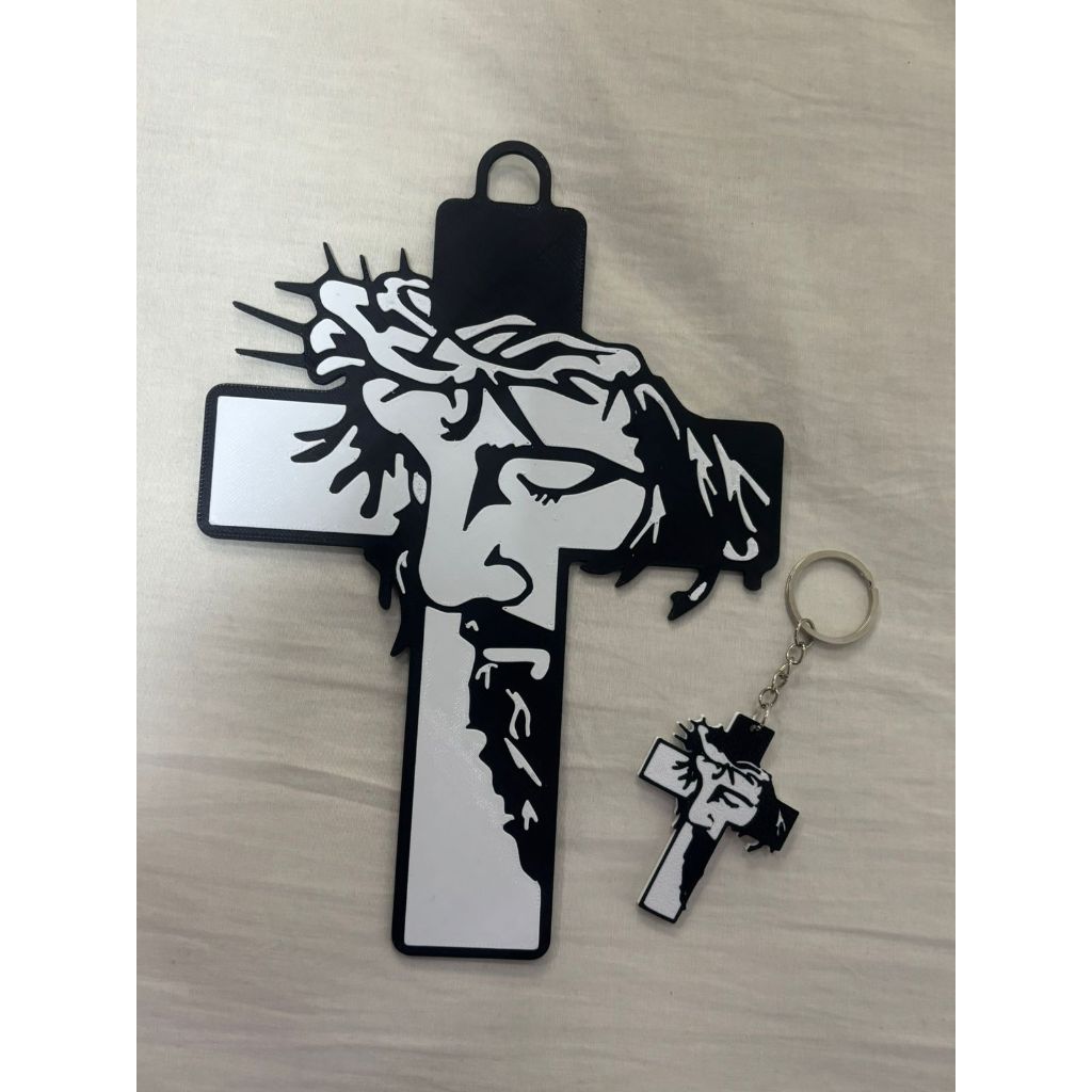 Cruz de Jesus Decorativa + Chaveiro Religioso Kit com os 2| Decoração Cristã em Impressão 3D