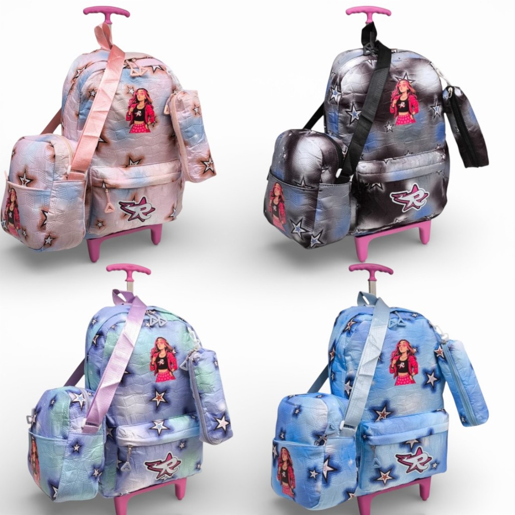 Mochila Escolar Emily Vicky Rodinha Lancheira Estojo, Kit Escolar Emily Vicky