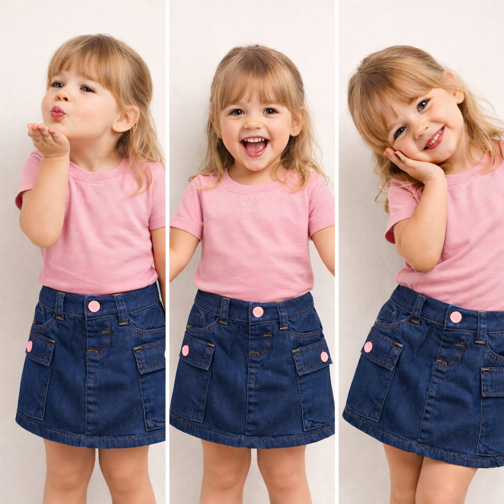 Saia Jeans Infantil Cargo Bolsos Laterais e Elástico na Cintura Moda Infantil