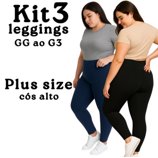 Kit 3 ou 2 Calças Legging Feminina Plus Size Básica Lisa Cintura Alta Dia a Dia GG G1 G2 G3 em Oferta na Shopee