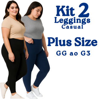 Kit 2 ou 1 Calças Legging Feminina Plus Size Lisa Cintura Alta Costura Reforçada GG G1 G2 G3 em Oferta na Shopee