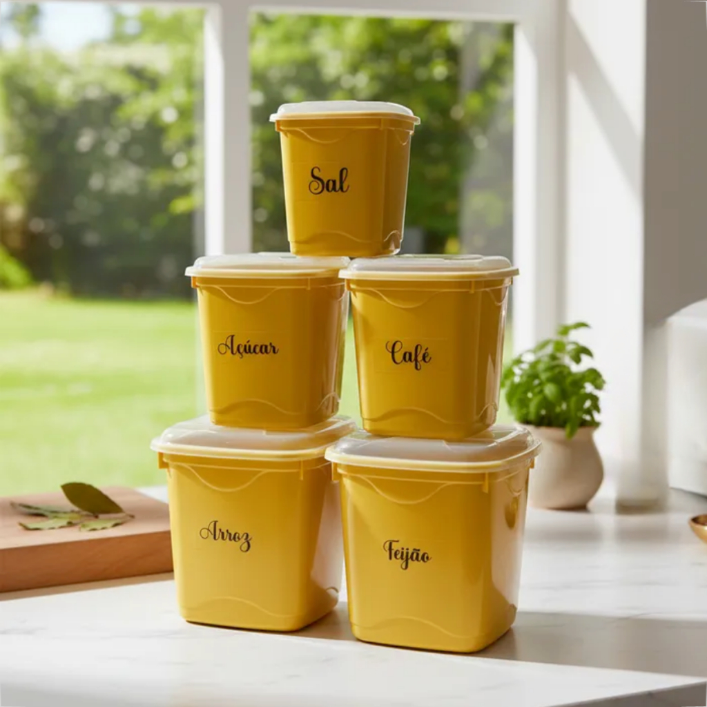 Kit Potes Plástico 5 Unidades Organizador Porta Mantimentos Comida Arroz Tempero Feijão Arroz Sal em Oferta na Shopee