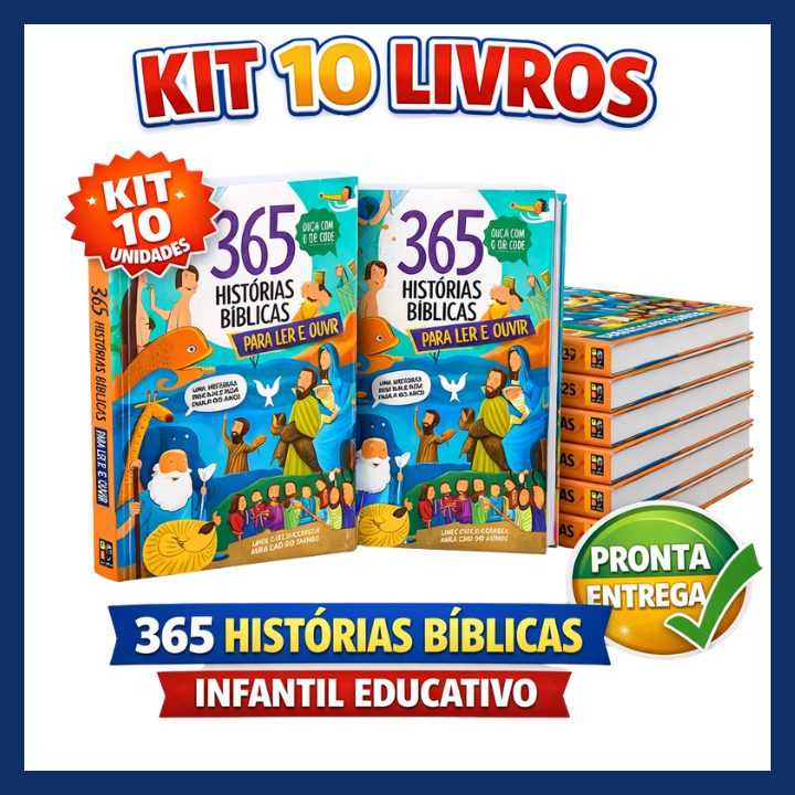 Kit 10 Livros 365 Histórias Bíblicas Infantil – Educativo, Cristão, Leitura para Crianças