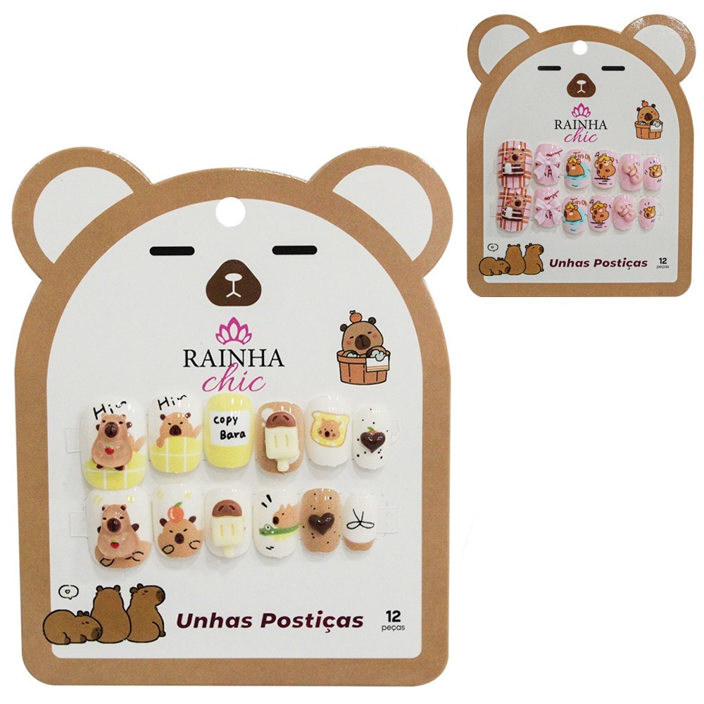 Kit Unhas Postiças Infantil Capivara Rainha Chic – 12 Peças Divertidas para Crianças em Oferta na Shopee