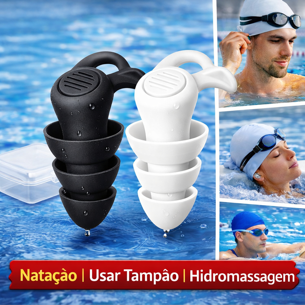 Imagem Tampão de Ouvido para Natação Silicone Anti Água Protetor Auricular Piscina Mar Praia.