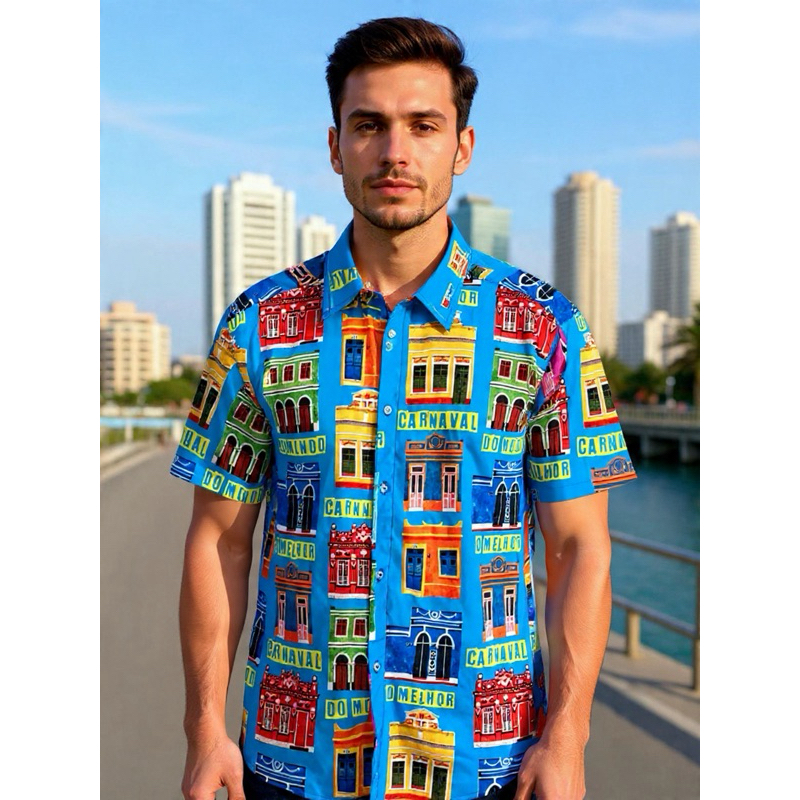 camisa de botão unissex estampa salvador Bahia