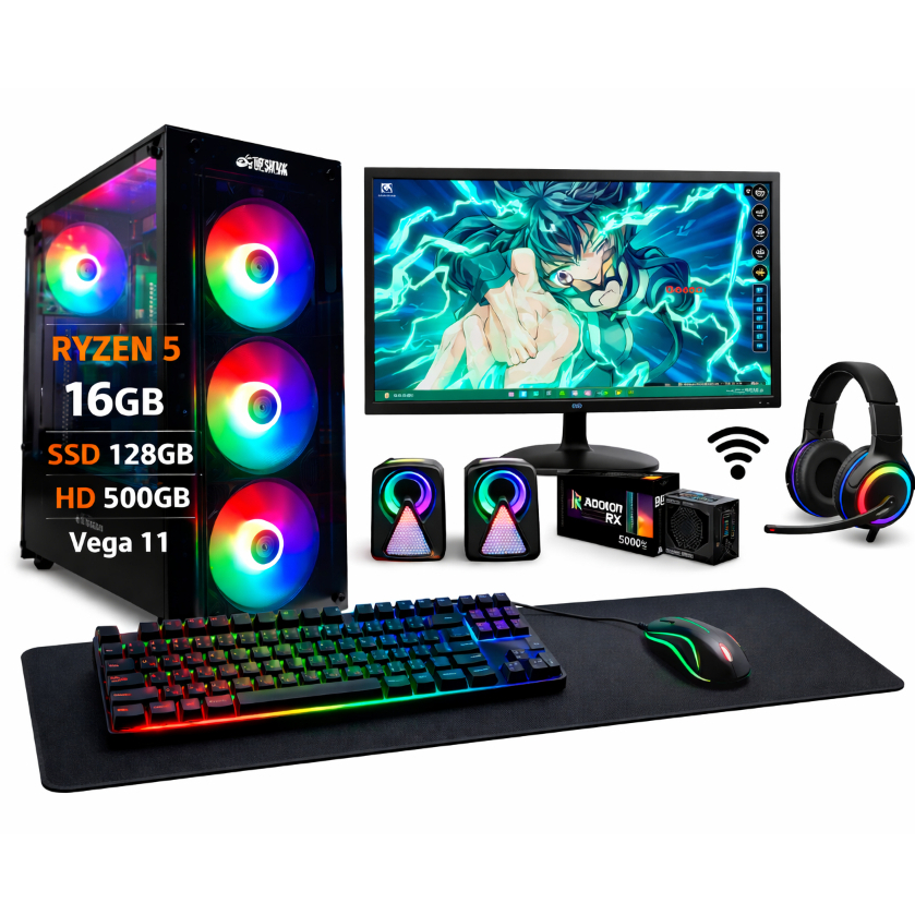 PC GAMER COMPLETO RYZEN 5 5600 GT PRO | 16GB RAM | VEGA 11 | SSD + HD 500+ ANTENA USB WIFE  PRONTO PARA JOGAR