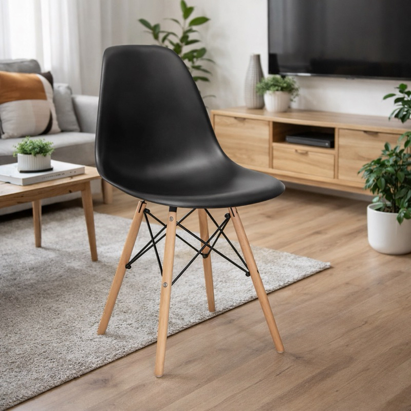 Cadeira Eiffel Base Madeira – Cadeira Moderna Decorativa Sala Jantar Cozinha Escritório Design Eames