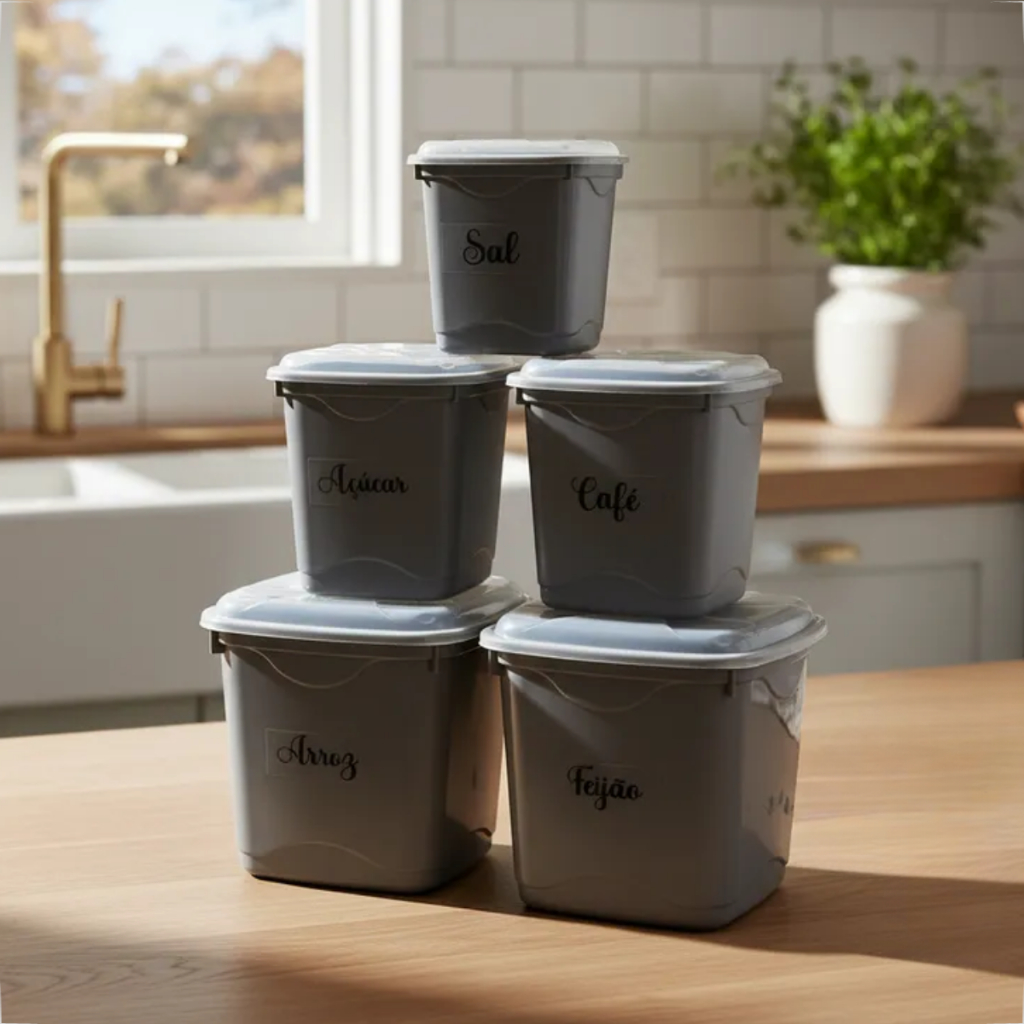 Conjunto De Potes Kit Porta Mantimento 5 Peças Com Tampa Transparente Para Tempero Alimento Comida