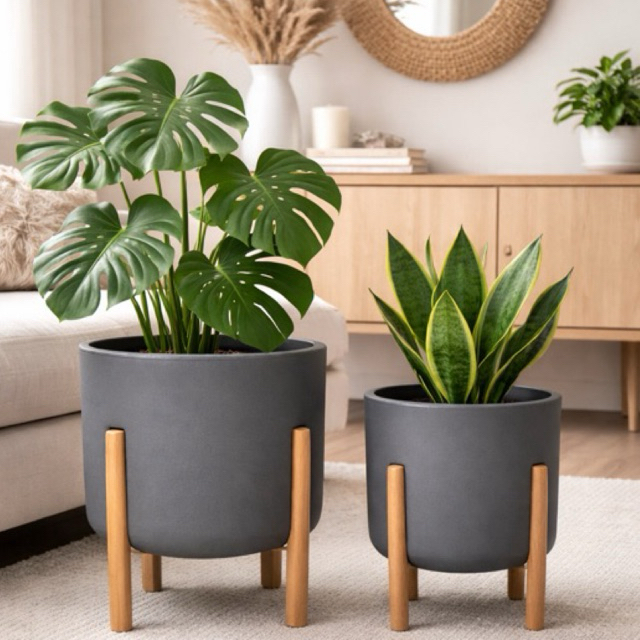Vaso para Planta com  pé  Mônaco P, M Cilíndrico designer  moderno