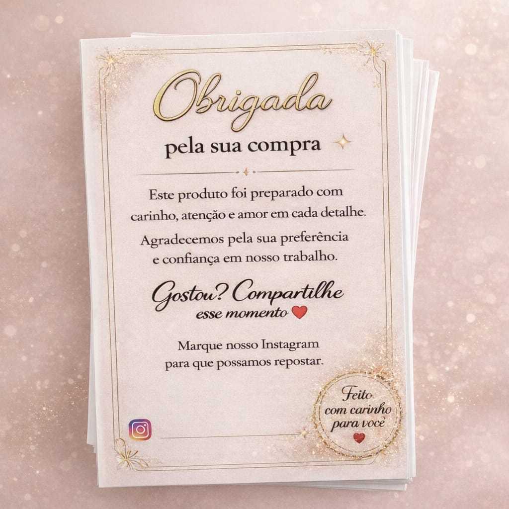 Kits 50/100 Folhetos Agradecimento ao Cliente Obrigada pela Compra Valorize sua Marca em Oferta na Shopee
