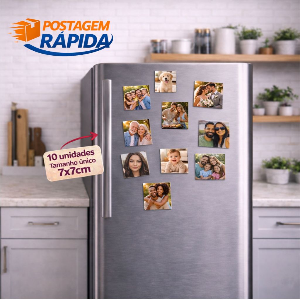 10 Foto Imã de Geladeira  | 7x7cm | Laváveis Personalizados -  Não Desbota - Envio Rápido