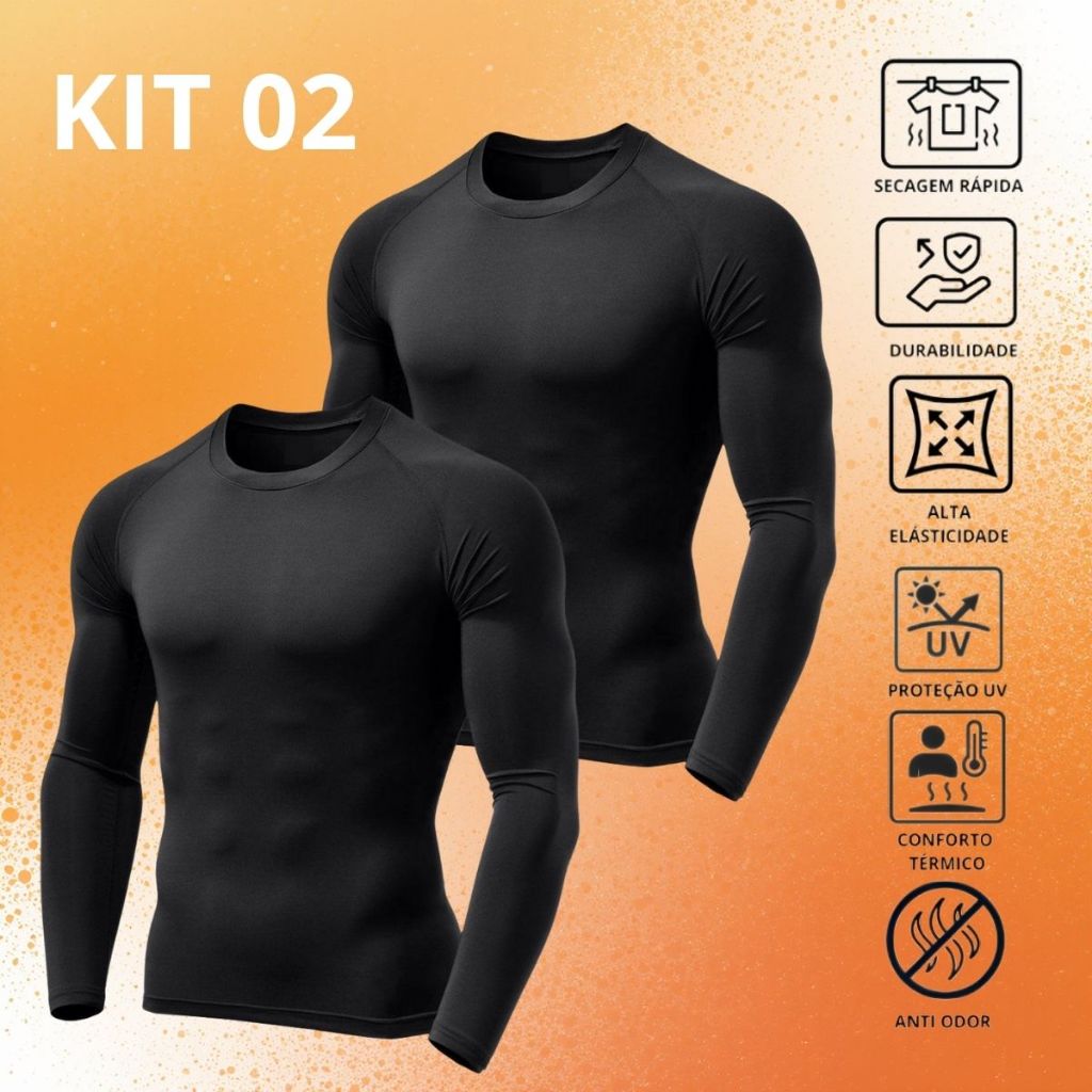 Kit 2/1 Camisa Térmica Proteção UV 50+ Segunda Pele Linha Premium Malha Fria Academia Manga Longa em Oferta na Shopee