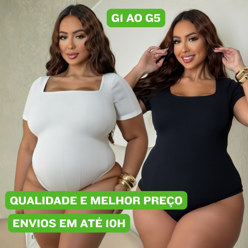 Kit 2 Body Plus Size Feminino Suplex Decote Quadrado Bory Manga Curta em Oferta na Shopee