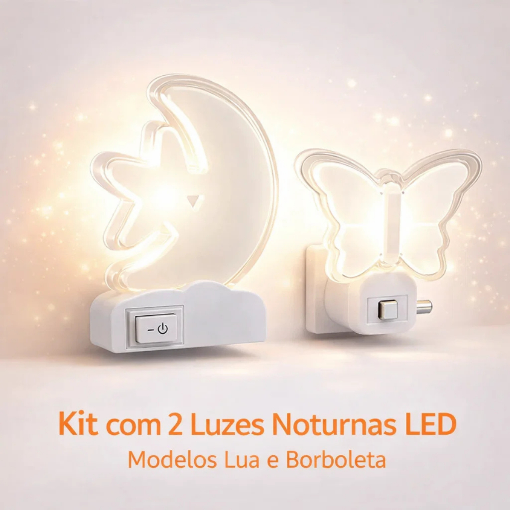 Kit Até 02 Tomadas de LED Luz Noturna  Bivolt Lua Estrela Borboleta Luminária Quarto Infantil em Oferta na Shopee