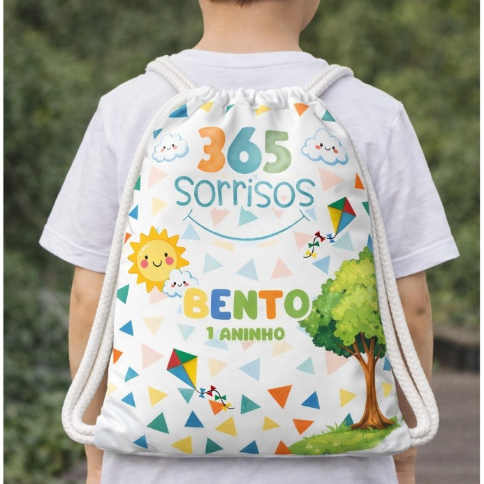 Mochila Saco personalizada com nome idade 365 sorrisos
