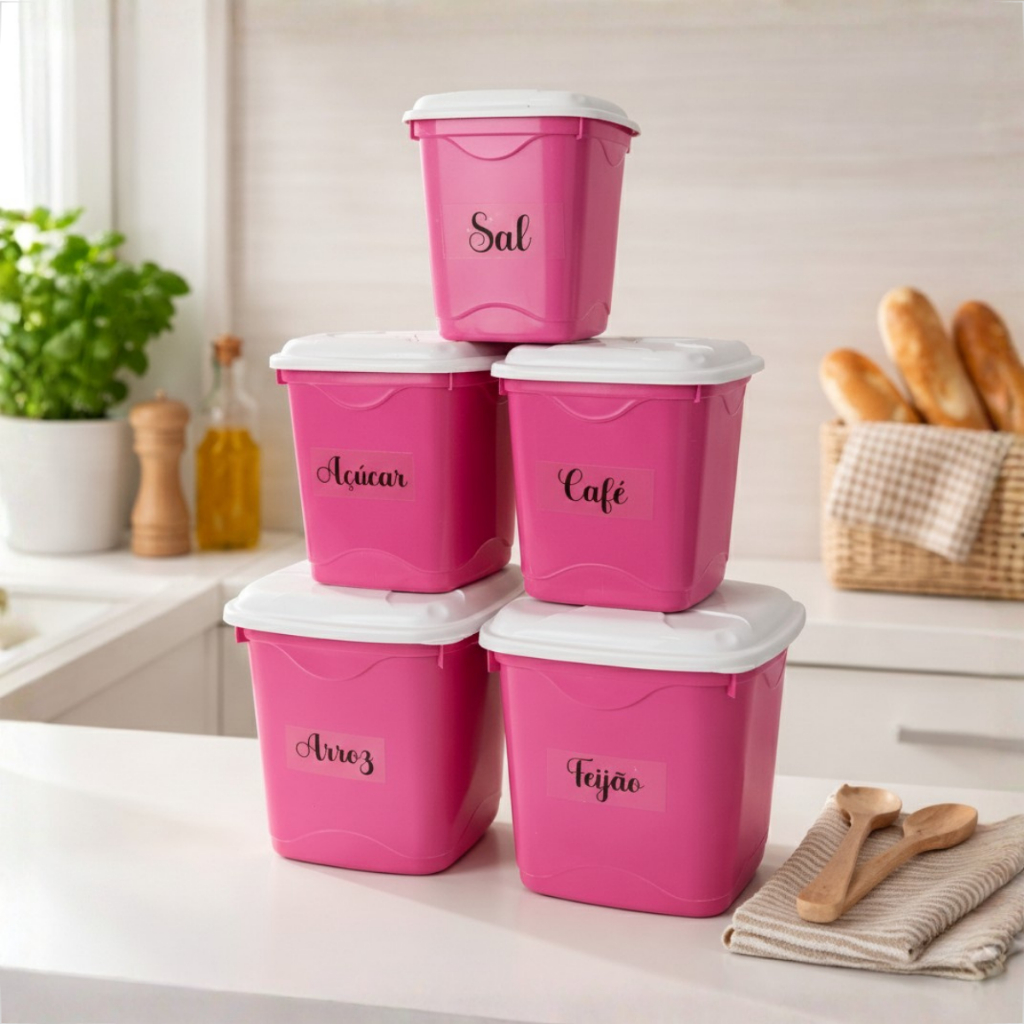 Kit Mantimento Potes Plástico 5 Unidades Para Alimentos Temperos Arros Sal Açucar Café Feijão em Oferta na Shopee