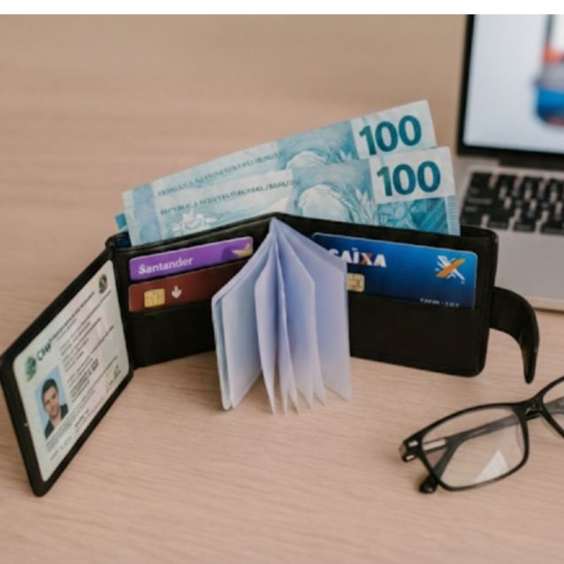 Carteira Masculina 100% Couro Legitimo Águia Couro com Fecho com Visor frontal