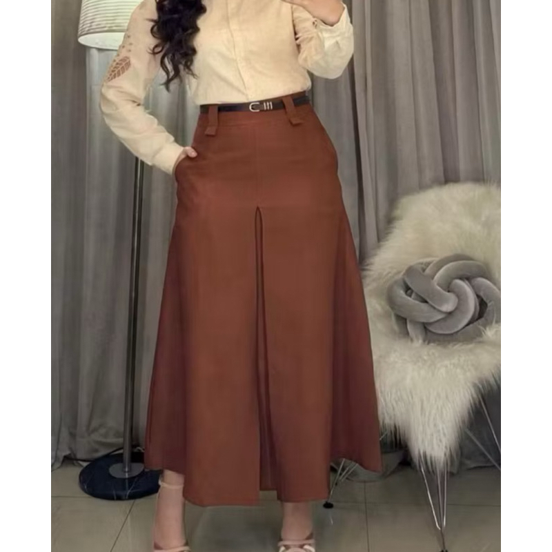 Saia Longa Alfaiataria Fit e Flare Feminina Moda Evangélica Cintura Alta Fenda Fechada em Oferta na Shopee