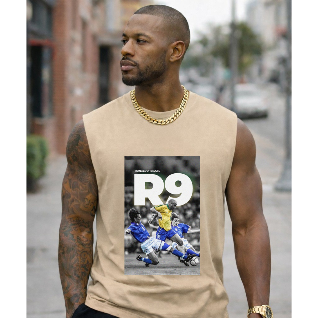 Regata Masculina R9 Ronaldo Fenômeno Camisa Cavada Streetwear Futebol Retrô Unissex