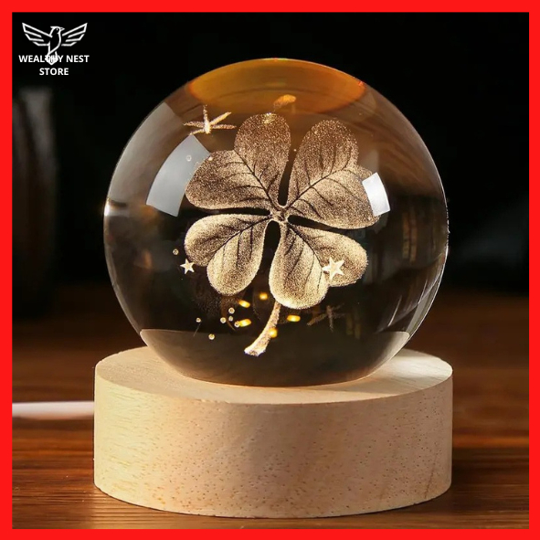 Luminária Decorativa Bola de Cristal 3D LED – Com Interruptor Para Mesa E Quarto