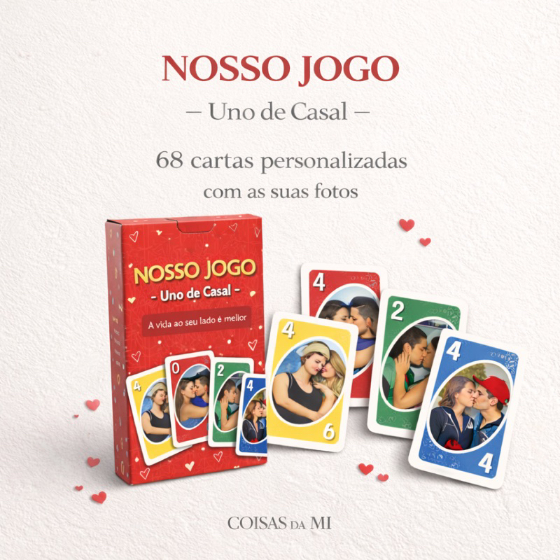 Jogo de baralho personalizado tipo uno para casal, feito com fotos reais. Jogo de Baralho romântico/namorados