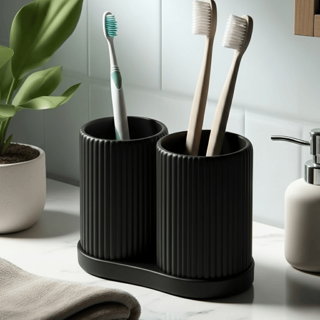 Porta Escova de Dente Duplo – Design Moderno e Ripado