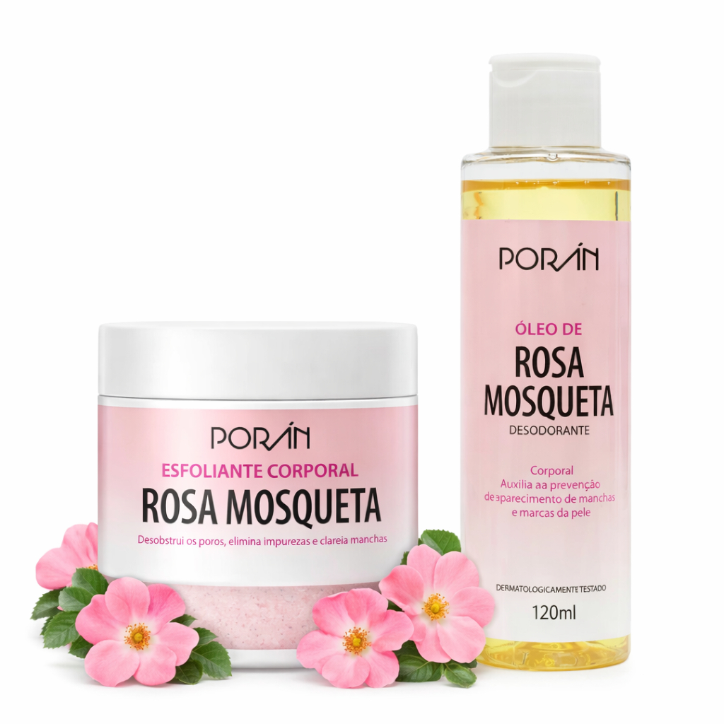 Kit Rosa Mosqueta Esfoliante + Oléo Corporal Esfolie, hidrate e sinta a diferença Banho com Rosa Mosqueta: pele renovada