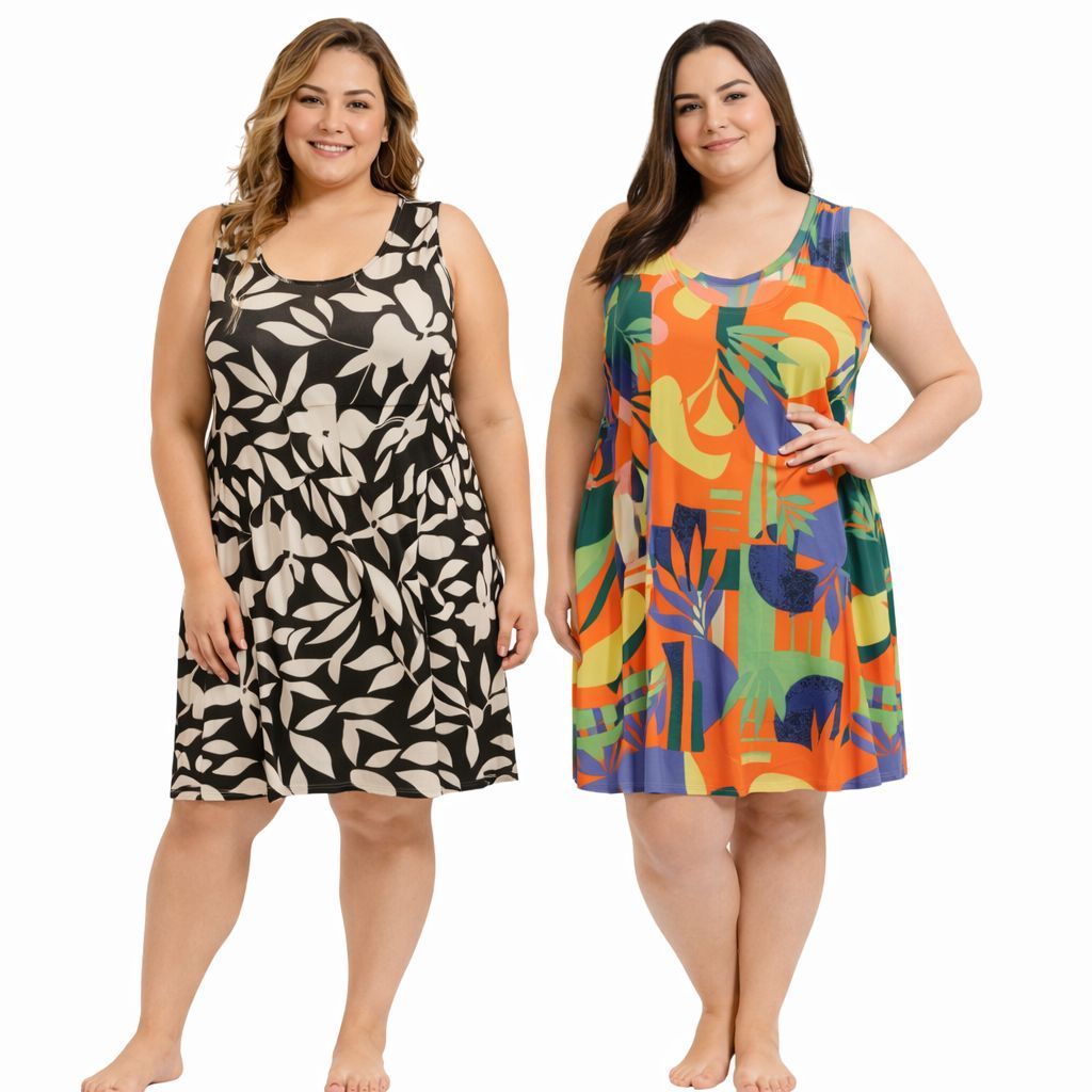 Kit 2 Vestidos Liganete Plus Size Malha Fria Barato Alcinha Moda Evangélica Senhora em Oferta na Shopee