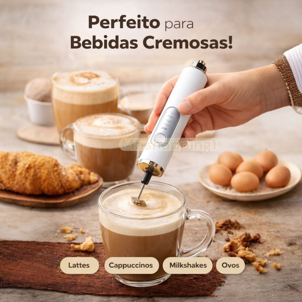 Mixer Elétrico 2 em 1  para Bebidas, Leite, Café e Clara de Ovo -Prático e Rápido Batedor Misturador