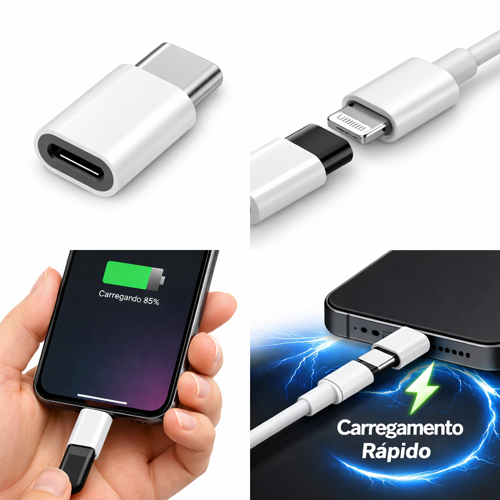 Adaptador USB-C para Lightning iPhone Carregamento Rápido PD Compatível iPhone iPad