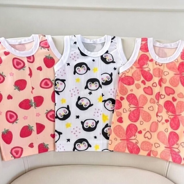Kit 1-3 Peças Camiseta Regata de Bebe Malha Estampada 100% Algodão Feminina