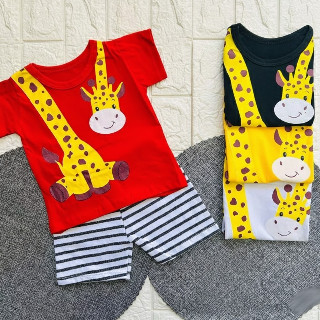 Conjunto Bebê Menino Passeio Camiseta Girafinha Short Confortavel Estiloso