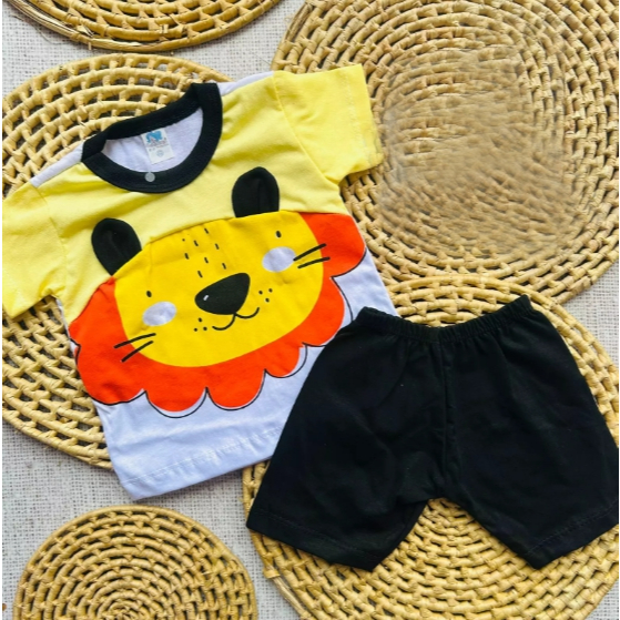 Conjunto Bebê Menino Passeio Camiseta Short Leãozinho Confortavel Estiloso