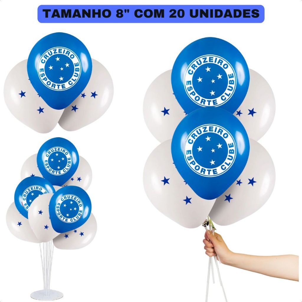 Balão Bexiga Tema Cruzeiro Decoração Aniversário Time Futebol Cruzeirense Raposa N° 8 Kit C/20 Unid.