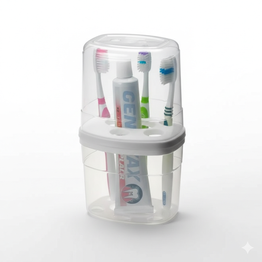 Porta Escova e Creme Dental Com Tampa 6 Divisórias Nitron