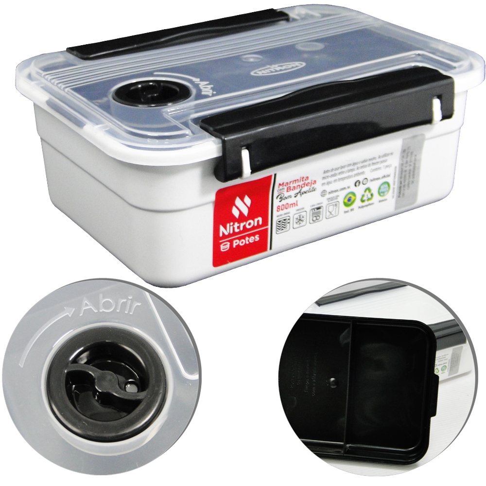 Marmita Porta Alimentos Com Bandeja Removível + Trava Lateral E Valvula Microondas / Freezer 800ml