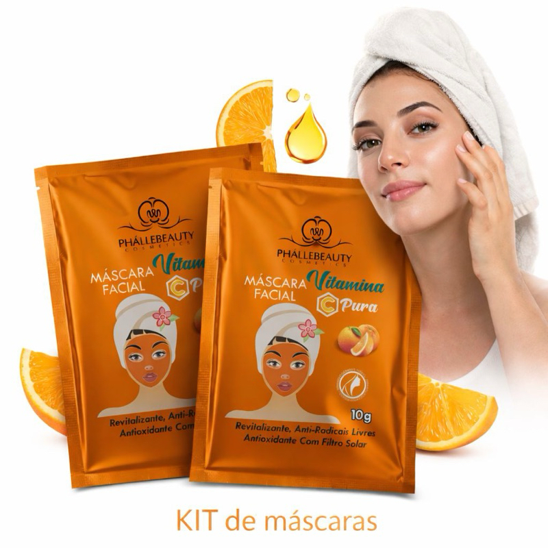 Máscara Facial Vitamina C Sachê 10g - Phállebeauty kit com 50