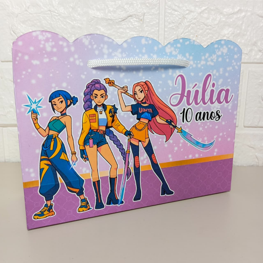 Sacolinha PEGUE E MONTE Personalizada Guerreiras do K-Pop | Lembrancinhas | Aniversário | Sacola Surpresa | Mimos | Milk