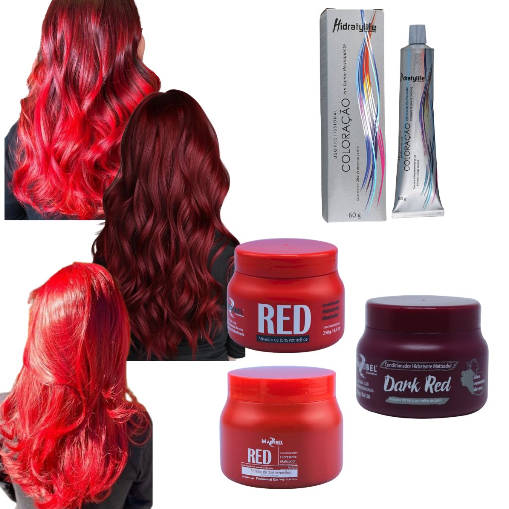 Kit Tinta Mairibel Red Vermelho + Matizador Red ou Dark Red | Manutenção da Cor Vermelha