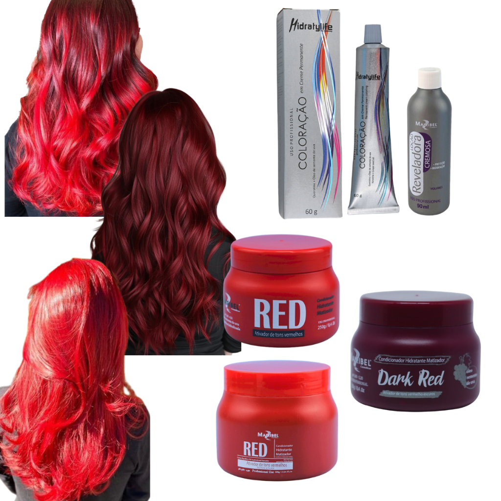 Kit Completo Mairibel Red Intenso + Ox 10/20/30/40 + Matizador 250g ou 500g | Vermelho Duradouro