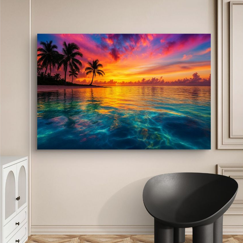 Quadro Decorativo Pôr do Sol Tropical Praia MDF 110x80 Arte Moderna Para Sala Quarto em Oferta na Shopee