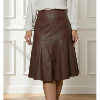 Saia Midi Feminina Evase Godê Couro Fake Moda Evangélica Cintura com Revel Elegante Moderno Inverno em Oferta na Shopee