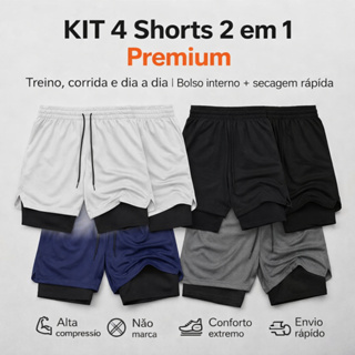 Kit 4 Shorts 2 em 1 Iron Para Academia Forrados Com Bolso Treino Esporte em Oferta na Shopee