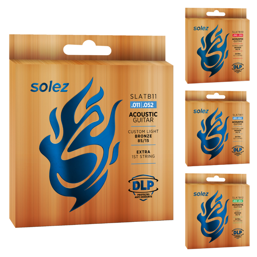 Encordoamento Jogo de Corda Solez Violão Aço Bronze 85/15 SLATB 0.10 0.11 0.12