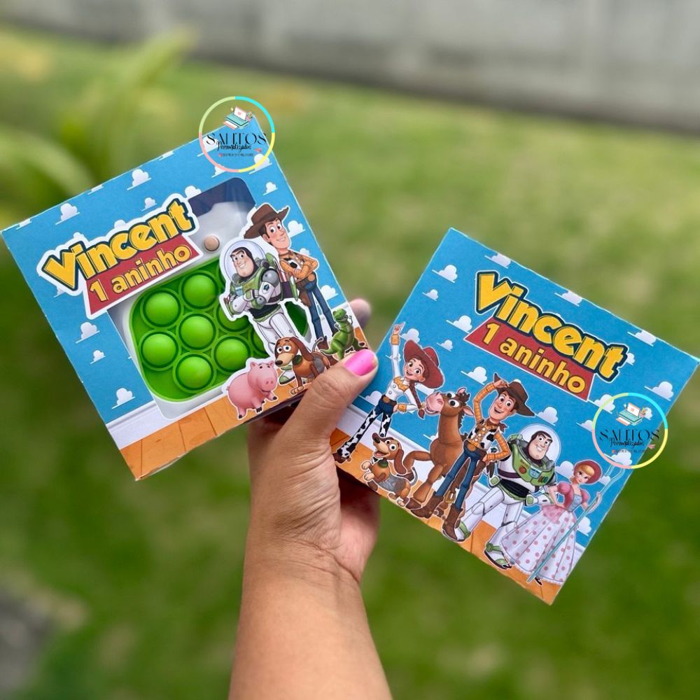 Caixa Premium com Visor para Pop It Eletrônico Toy Story – Personalizada em Qualquer Tema